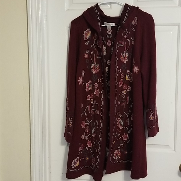 Christopher & Banks Sweaters - M burgundy embroidered cardigan
